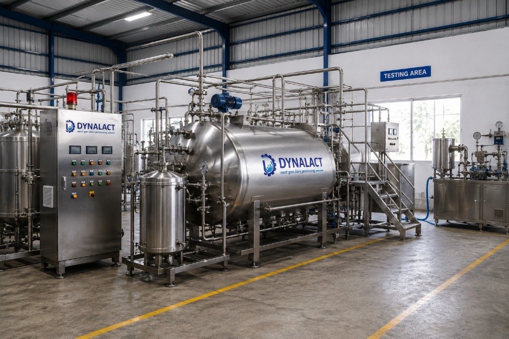 Dynalact testing area with stainless process skid and control panel